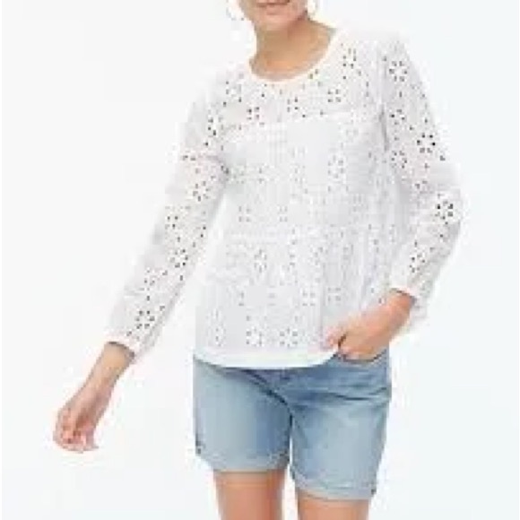 J CREW factory tiered popover eyelet fuchsia blouse size XL - Picture 2 of 10